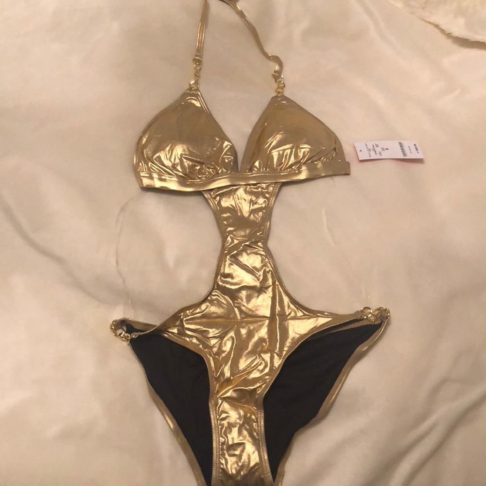 Bebe 2b Metallic Cut Out One Piece Swimsuit
